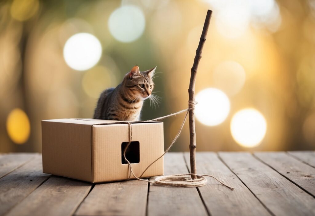 Armadilha para pegar gato com caixa de papelão